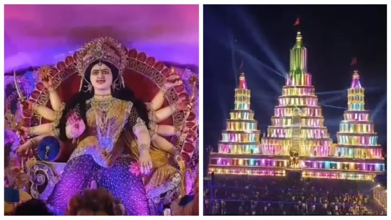 जांजगीर: नैला में 160 फीट ऊंचा भव्य पंडाल, जहां मां की स्वर्ण जड़ित 35 फीट ऊंची प्रतिमा है विराजमान, सोने-चांदी और हीरे-मोतियों से सजा है माता का रथ