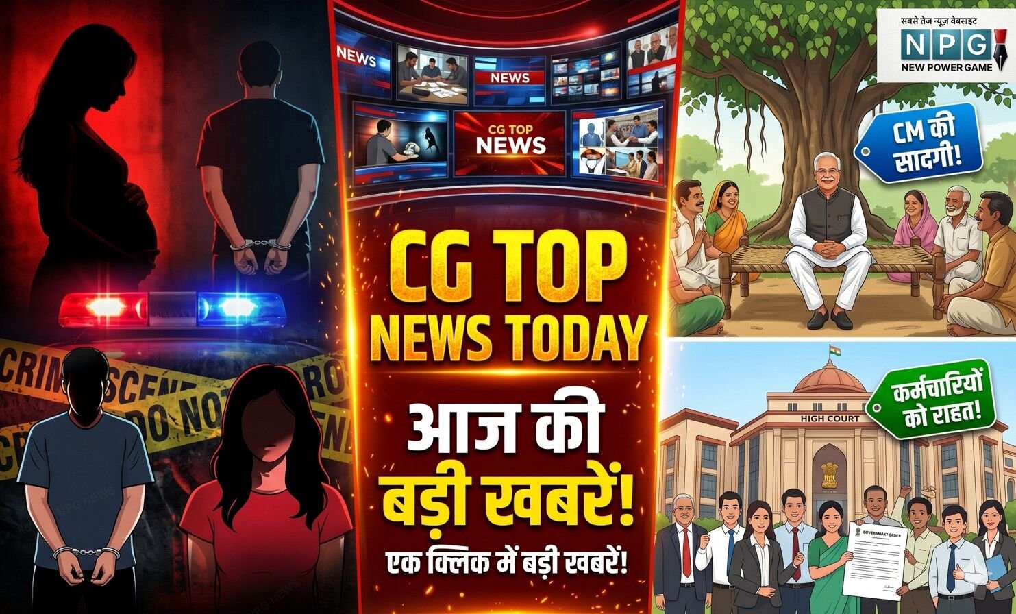 CG Top News Today: गर्भवती पत्नी की बेरहम हत्या, रिश्वतखोर बाबू को जेल, दुष्कर्म आरोपी कांस्टेबल पर इनाम, पीपल के पेड़ के नीचे CM की चौपाल, पढ़ें आज की हर बड़ी खबर एक क्लिक में