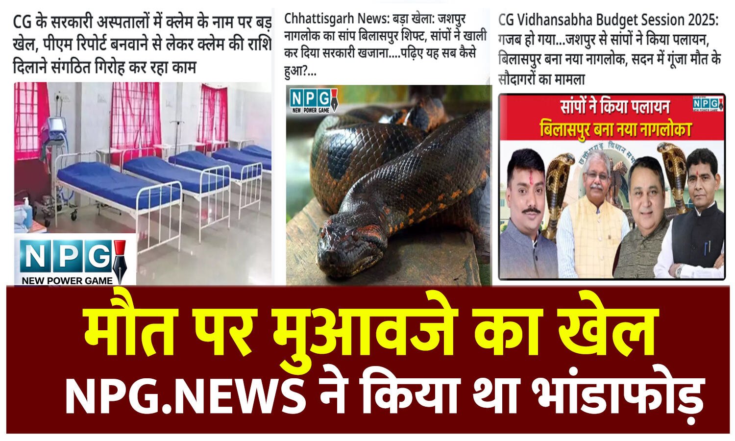 CG News: मौत हुई जहर खाने से , बता दिया सांप ने काटा, ऐसे 15 मामले, अब FIR की तैयारी, गिरोह ने सरकारी खजाने को लगाया 60 लाख का चूना, NPG.NEWS ने किया था भांडाफोड़