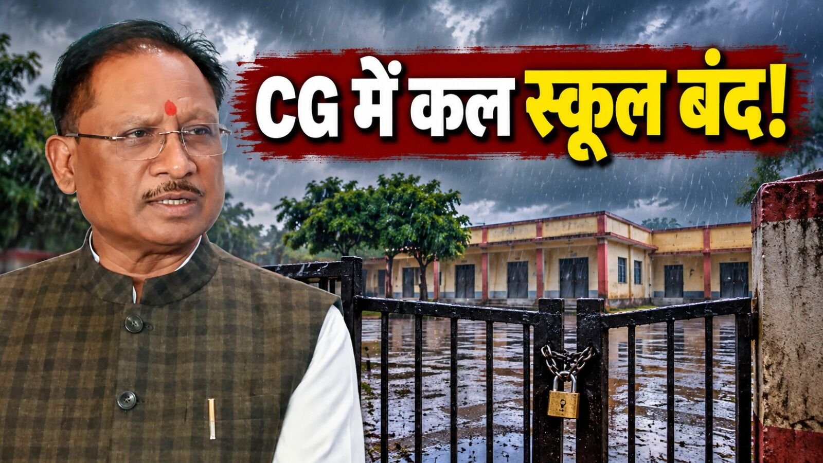 स्कूल बंद ब्रेकिंग: बारिश के चलते कल छत्तीसगढ़ के सारे स्कूल बंद रहेंगे, CM विष्णुदेव ने ट्वीट कर किया ऐलान